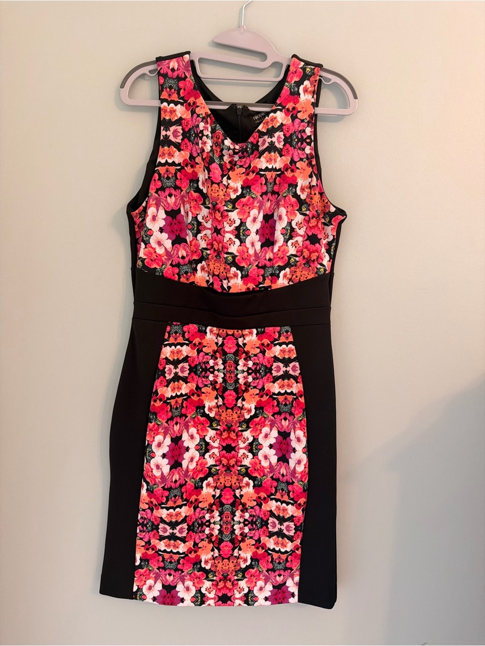 Nicole Floral Panel Sheath Dress - Black & Pink